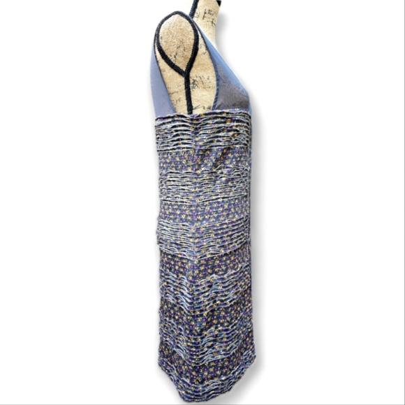 Free People Gray Floral Sleeveless Ruffle Shimmy Bodycon Mini Dress,  Size L - Picture 3 of 8